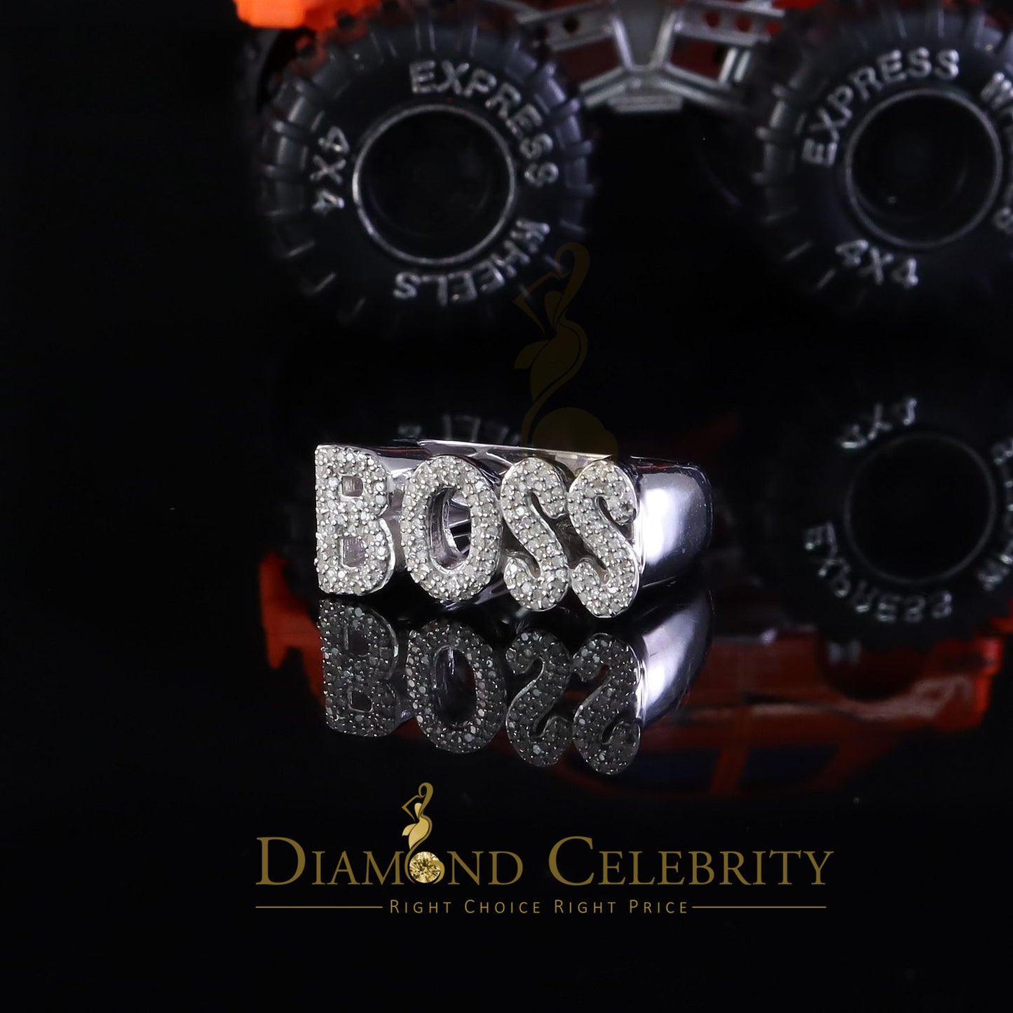 DiamondCelebritees Stylish "BOSS" 925 Silver White 0.50ct Micro Real Diamond Men's Band Ring SZ 8
