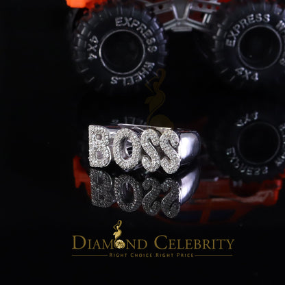 DiamondCelebritees Stylish "BOSS" 925 Silver White 0.50ct Micro Real Diamond Men's Band Ring SZ 8