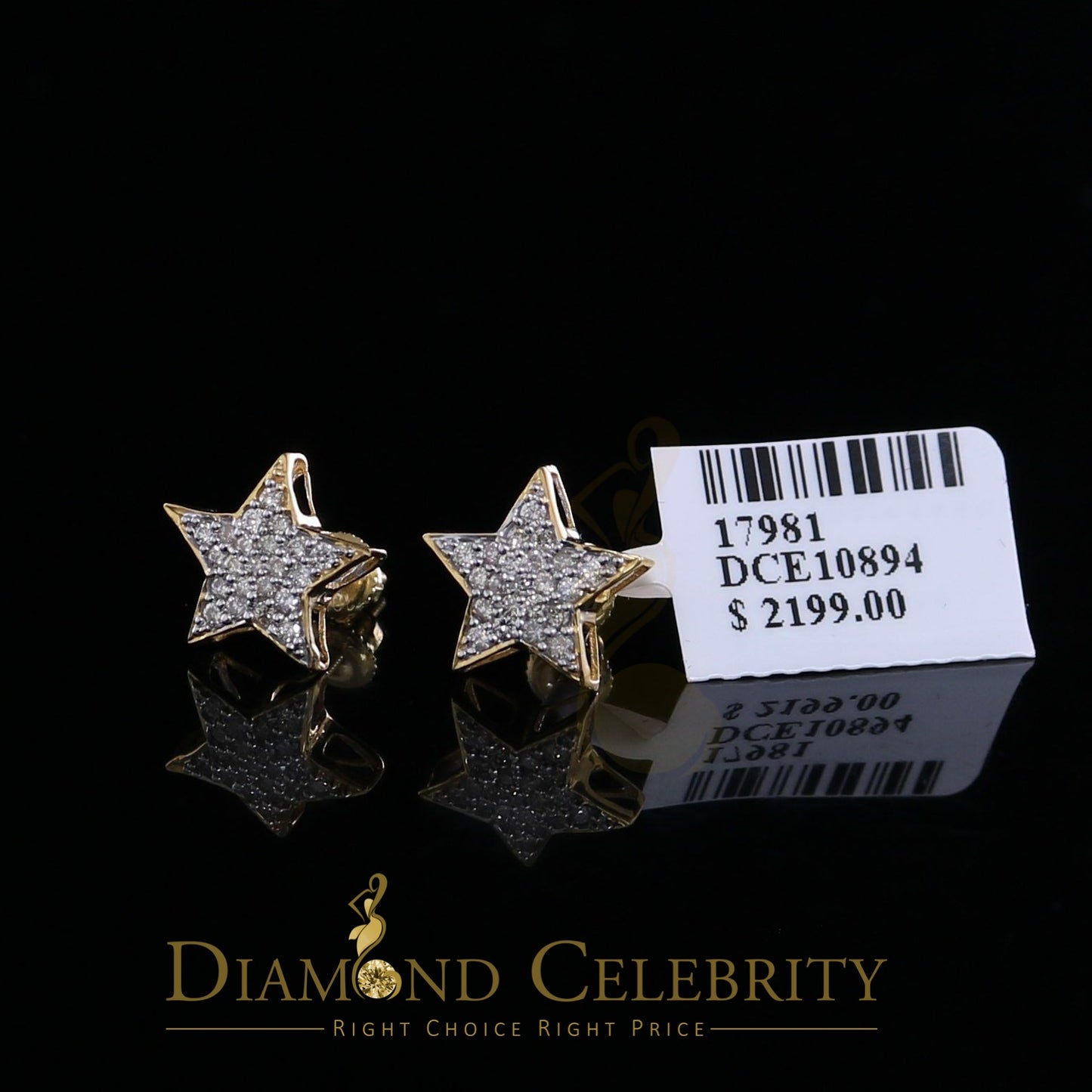 DiamondCelebritees 10K Real Yellow Gold Real Diamond 0.50CT Men's/Women's shape Star Stud Earrings