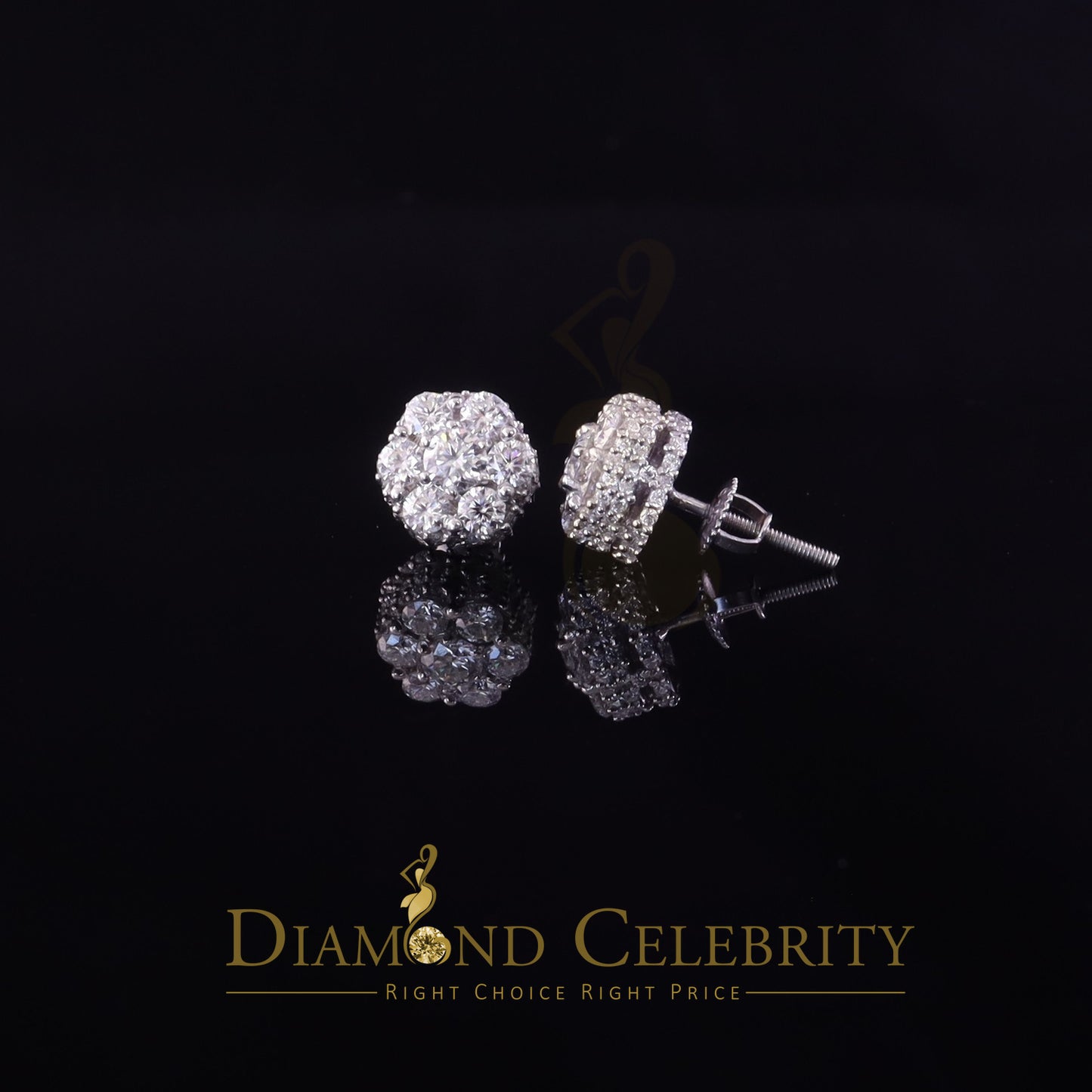 Diamondcelebritees 925 Silver White 1.50ct VVS 'D' Men's & Womens Moissanite Floral Stud Earrings