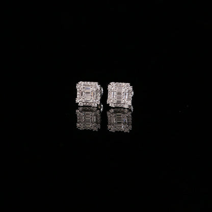 DiamondCelebritees  Hip Hop 925 White Sterling Silver 1.26ct Cubic Zirconia Women's Square Earrings