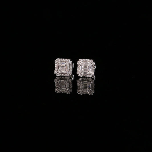 DiamondCelebritees  Hip Hop 925 White Sterling Silver 1.26ct Cubic Zirconia Women's Square Earrings
