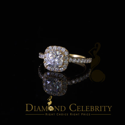 King Of Blings  10K Yellow Gold 2.50CT 'VVS' 'FL' D clr Moissonite Womens Cushion Cut Ring S/7
