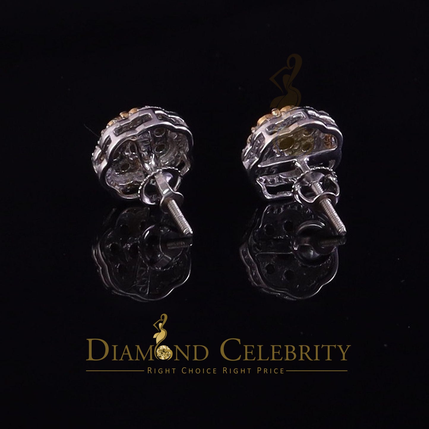 DiamondCelebritees 925 Sterling White Silver Flower Shape Miracle Plate 0.15ct Real Diamond Earring