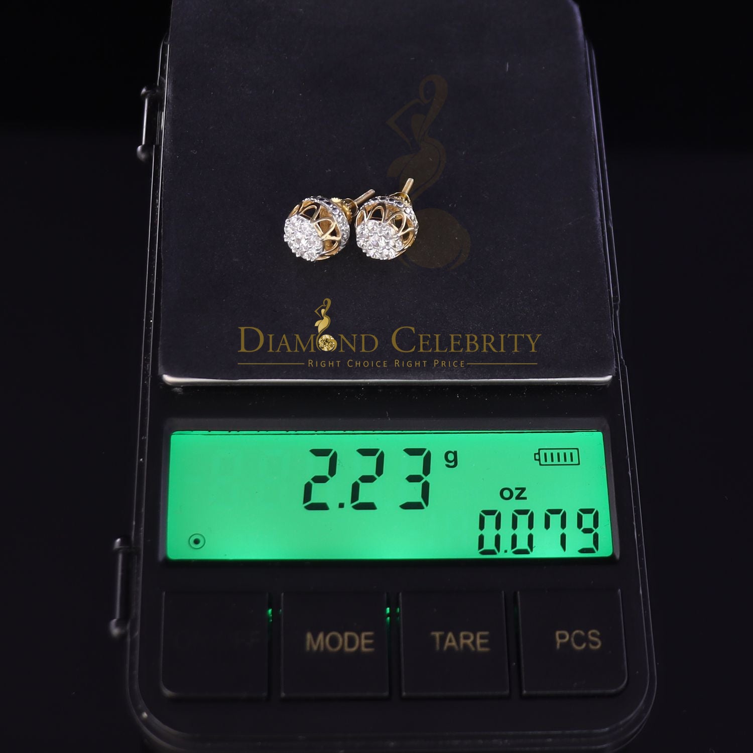 DiamondCelebritees  1.14ct Cubic Zirconia 925 Yellow Silver Women's & Men's Hip Hop Flower Earrings