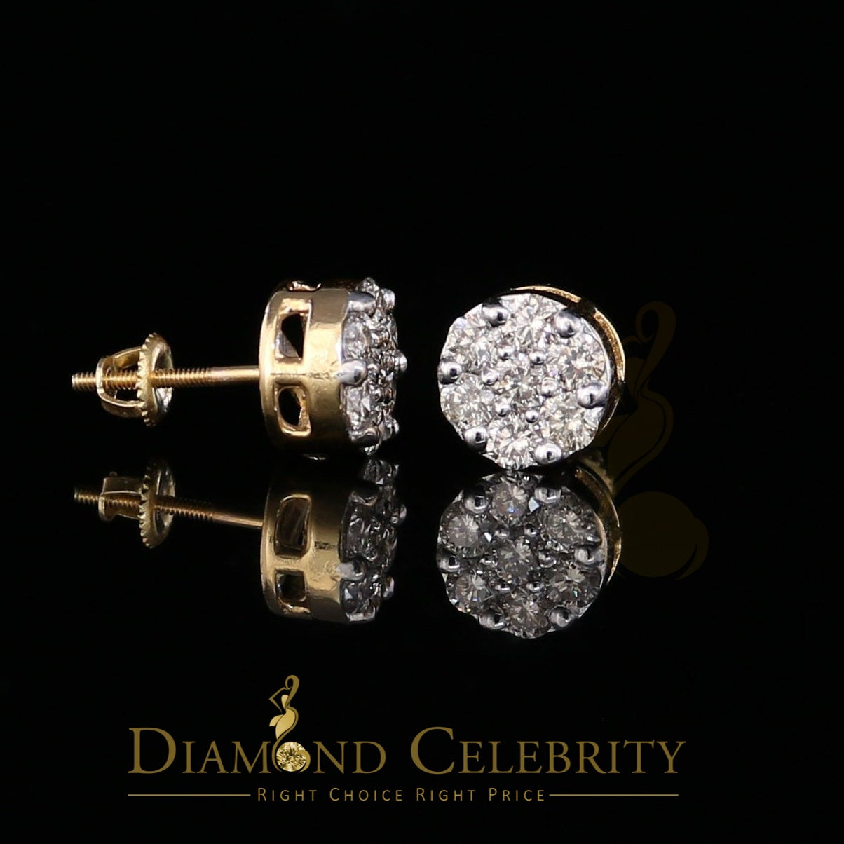 DiamondCelebritees 1.25CT Real Diamond with 10K Real Yellow Gold Men's/Women's Stud Earrings