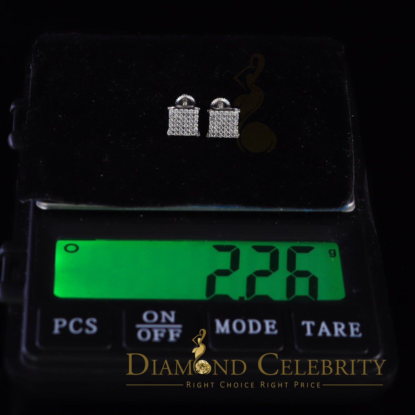 DiamondCelebritees  White Sterling Silver Women & Men 0.72ct Cubic Zirconia Square Stud Earrings