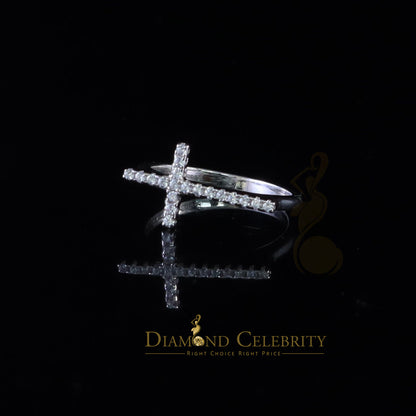 DiamondCelebritees 925 Sterling White Silver 0.19ct Cubic Zirconia Women's Cross Ring Size 6
