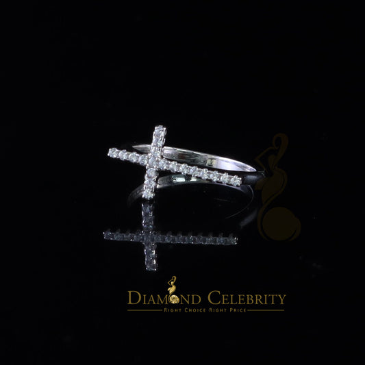 DiamondCelebritees 925 Sterling White Silver 0.19ct Cubic Zirconia Women's Cross Ring Size 6