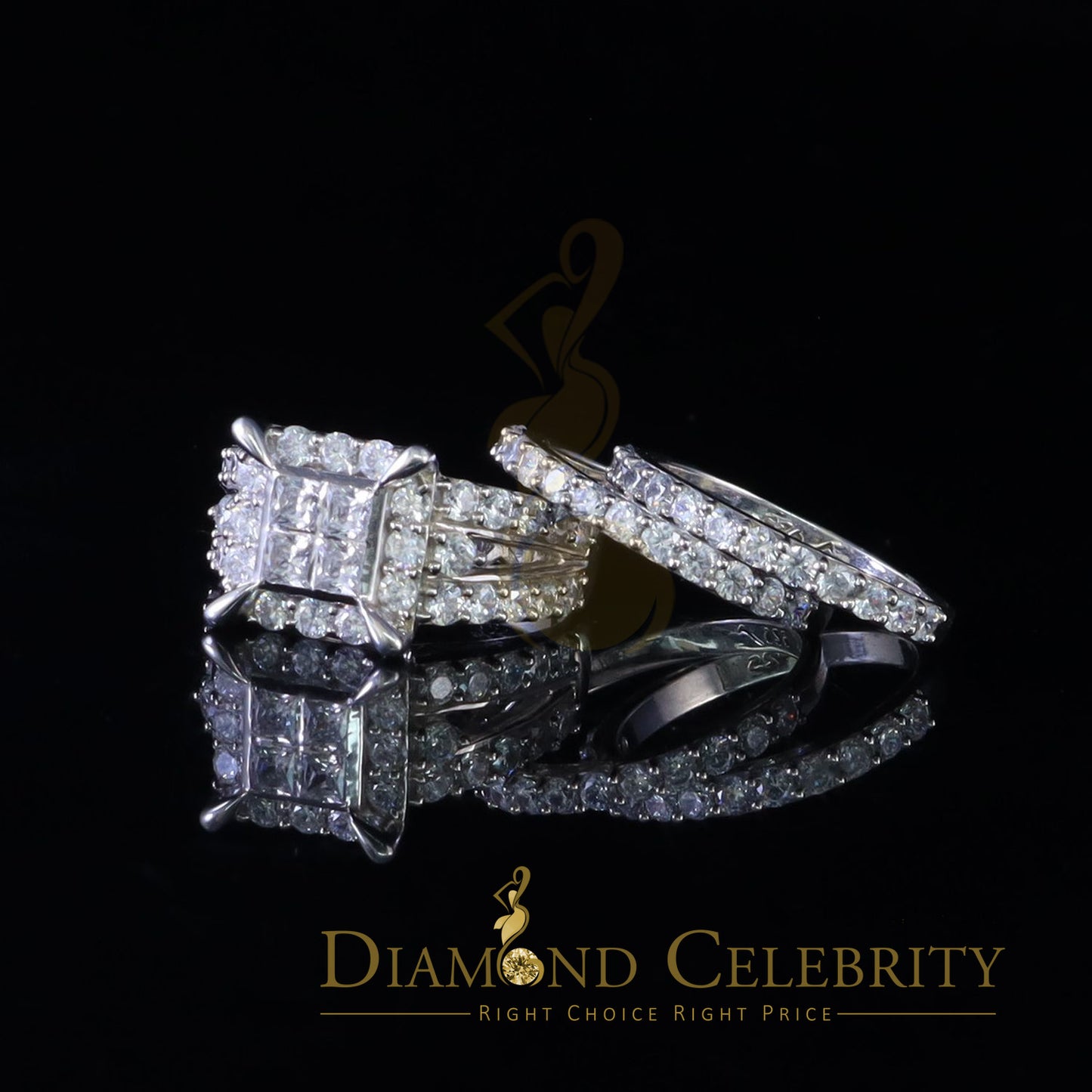 DiamondCelebritees 6.72ct Cubic Zirconia White 925 Sterling Silver Women 3PC Wedding Rings SZ 8
