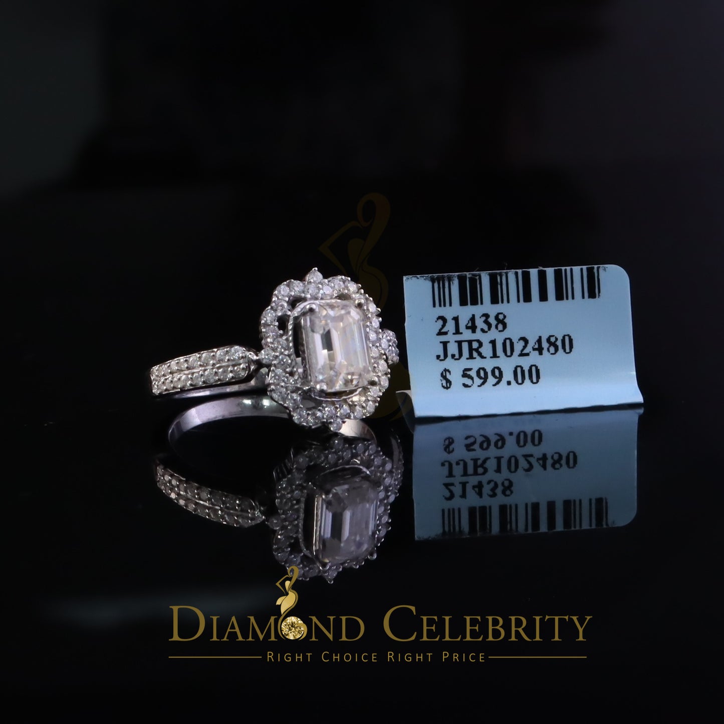 DiamondCelebritees Emerlard Cut White 925 Silver 2.00ct VVS D Moissanite Square Ring SZ 7 for Women
