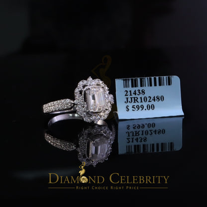 DiamondCelebritees Emerlard Cut White 925 Silver 2.00ct VVS D Moissanite Square Ring SZ 7 for Women