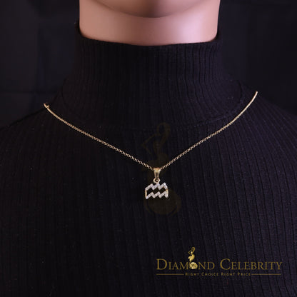 DiamondCelebritees 0.50ct Cubic ZirconiaYellow Silver AQUARIUS FEBRUARY Month Pendant Men & Women