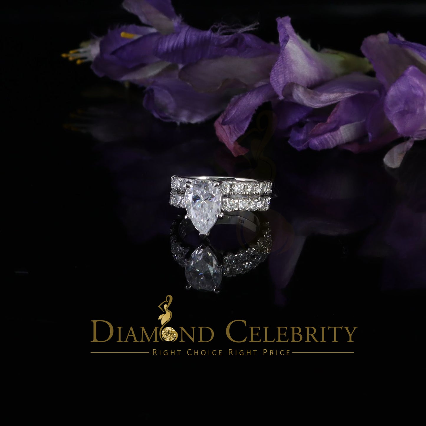 DiamondCelebritees 7.00ct Moissanite White Sterling Silver Men/ Women Bridal Ring Pear Shape Size 8