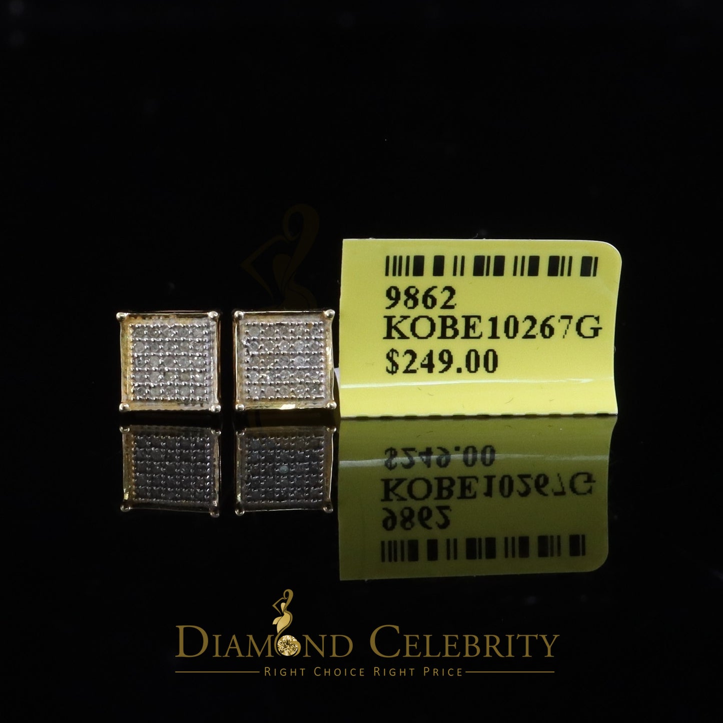 DiamondCelebritees 925 Sterling Yellow Silver 0.15ct Diamond Womens and Men's Square Stud Earrings