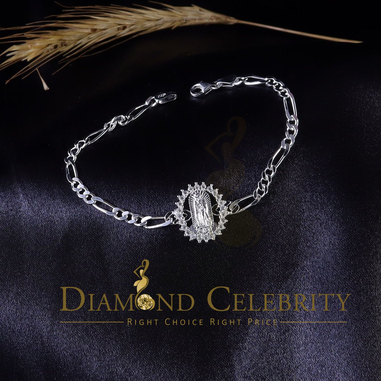 Diamondcelebritees Virgin Merry CZ 925 Sterling Silver White Oval Shape Women's Religious Bracelet