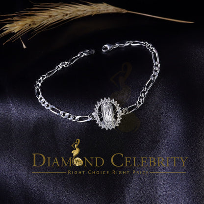 Diamondcelebritees Virgin Merry CZ 925 Sterling Silver White Oval Shape Women's Religious Bracelet