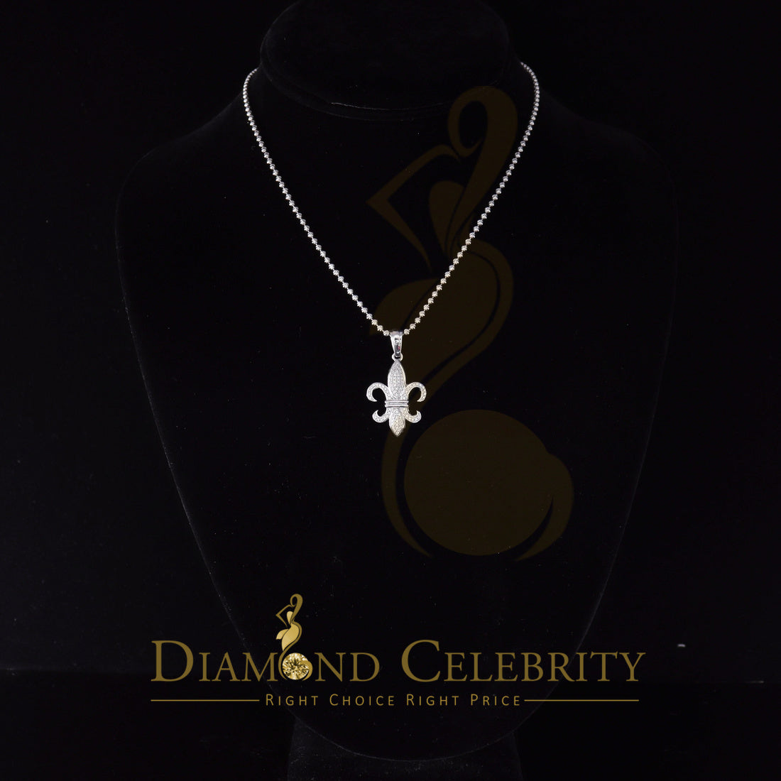 DiamondCelebritees White 925 Fleur de Lis Shape Sterling Silver Pendant with 0.50ct Cubic Zirconia
