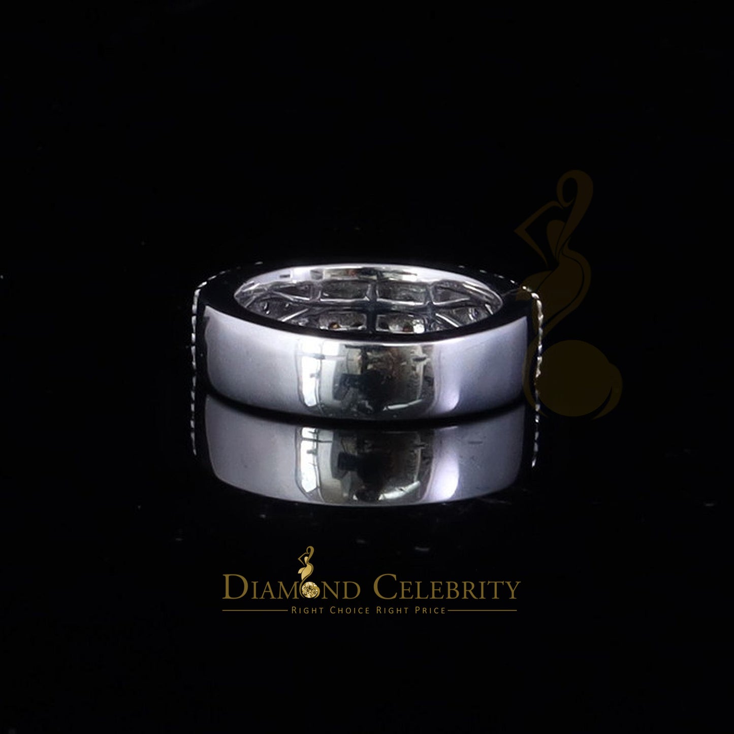 DiamondCelebritees Men's 925 Silver White 2.00ct VVS D Moissanite 3 Row Wedding Band Ring Size 10