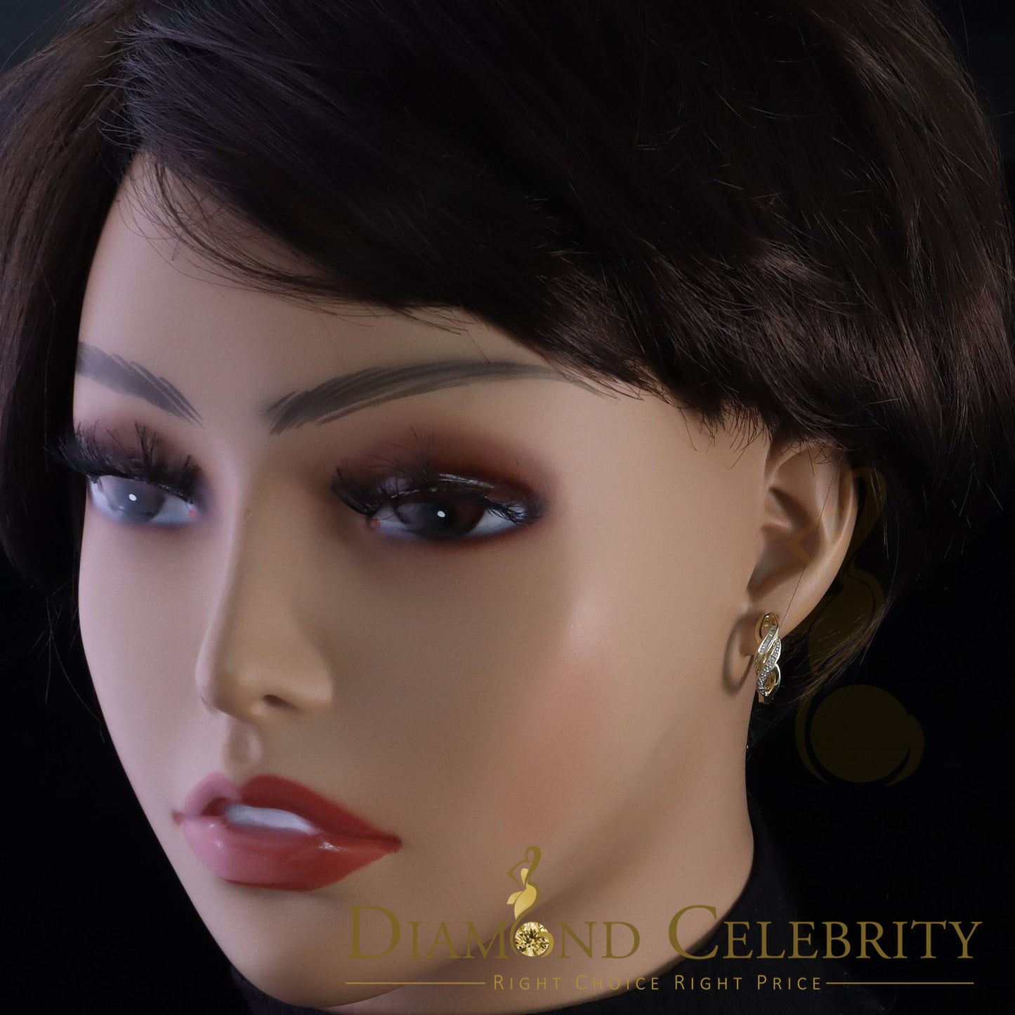 DiamondCelebritees 0.10ct Diamond 925 Sterling Silver Yellow Hoop Hola Stud Earring For Men / Women