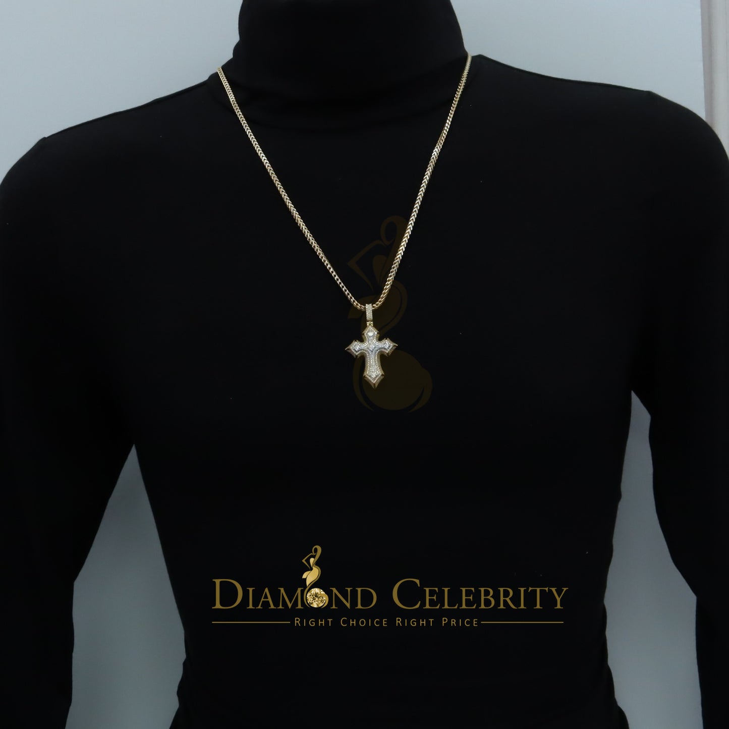 Diamondcelebritees  2.5ct VVS D Moissanite White Tricolor 1.2" Silver Charm Cross Pendant Men/ Women