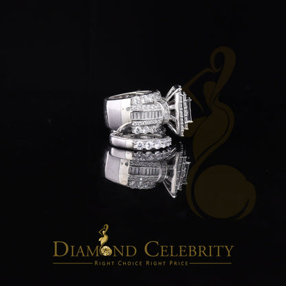 DiamondCelebritees 925 White Silver Square 22.41ct Cubic Zirconia Halo Trio Wedding Ring Size 9