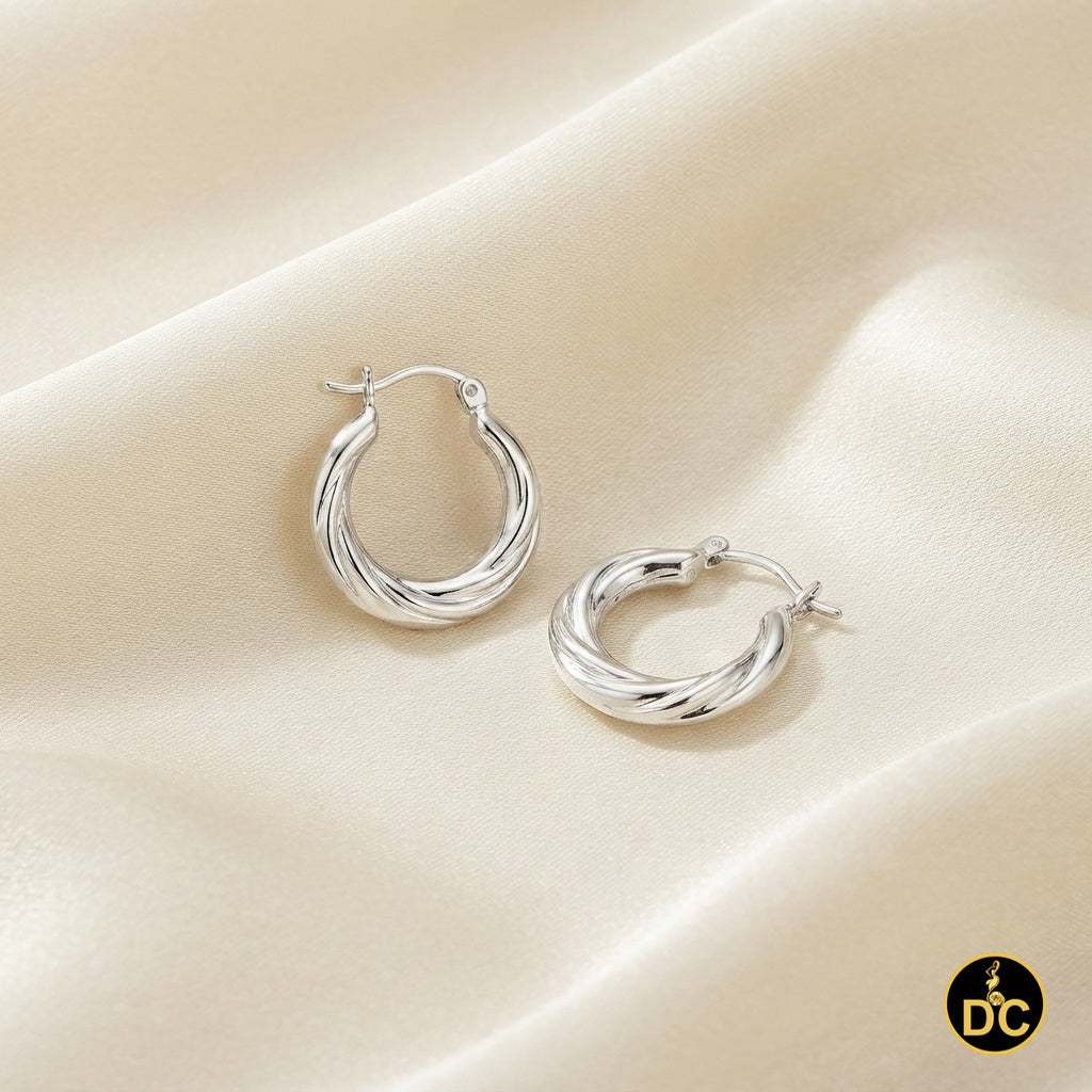 925 Sterling Silver Polished Multi-Row Twisted Rope Pattern 15mm Hoop Earring