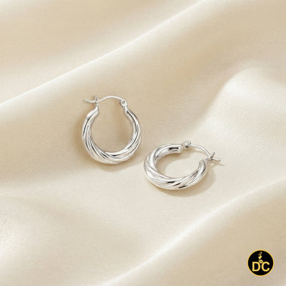 925 Sterling Silver Polished Multi-Row Twisted Rope Pattern 15mm Hoop Earring