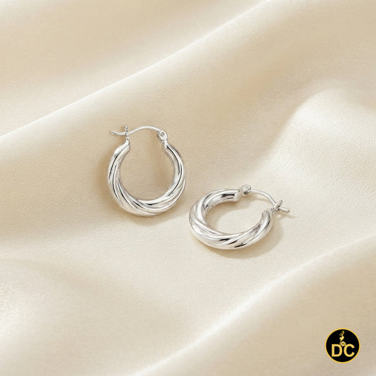 925 Sterling Silver Polished Multi-Row Twisted Rope Pattern 15mm Hoop Earring