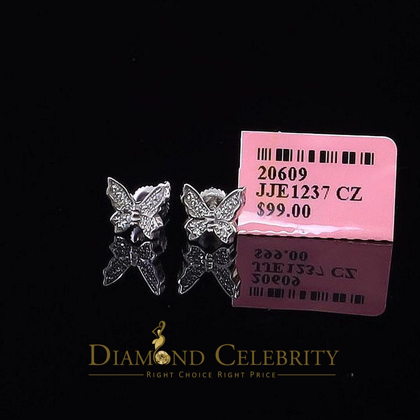 DiamondCelebritees  Women's 0.17ct Cubic Zirconia Butterfly Stud Earrings White 925 Sterling Silver