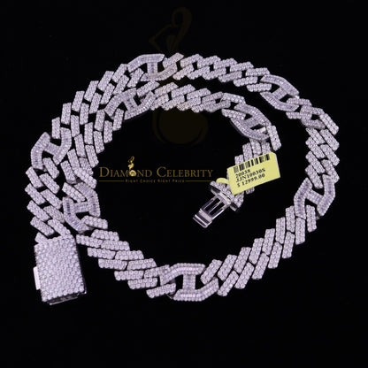 DiamondCelebritees 925 Silver 35ct Moissanite White Men's Cuban Necklace SZ 20inch & 14mm Width