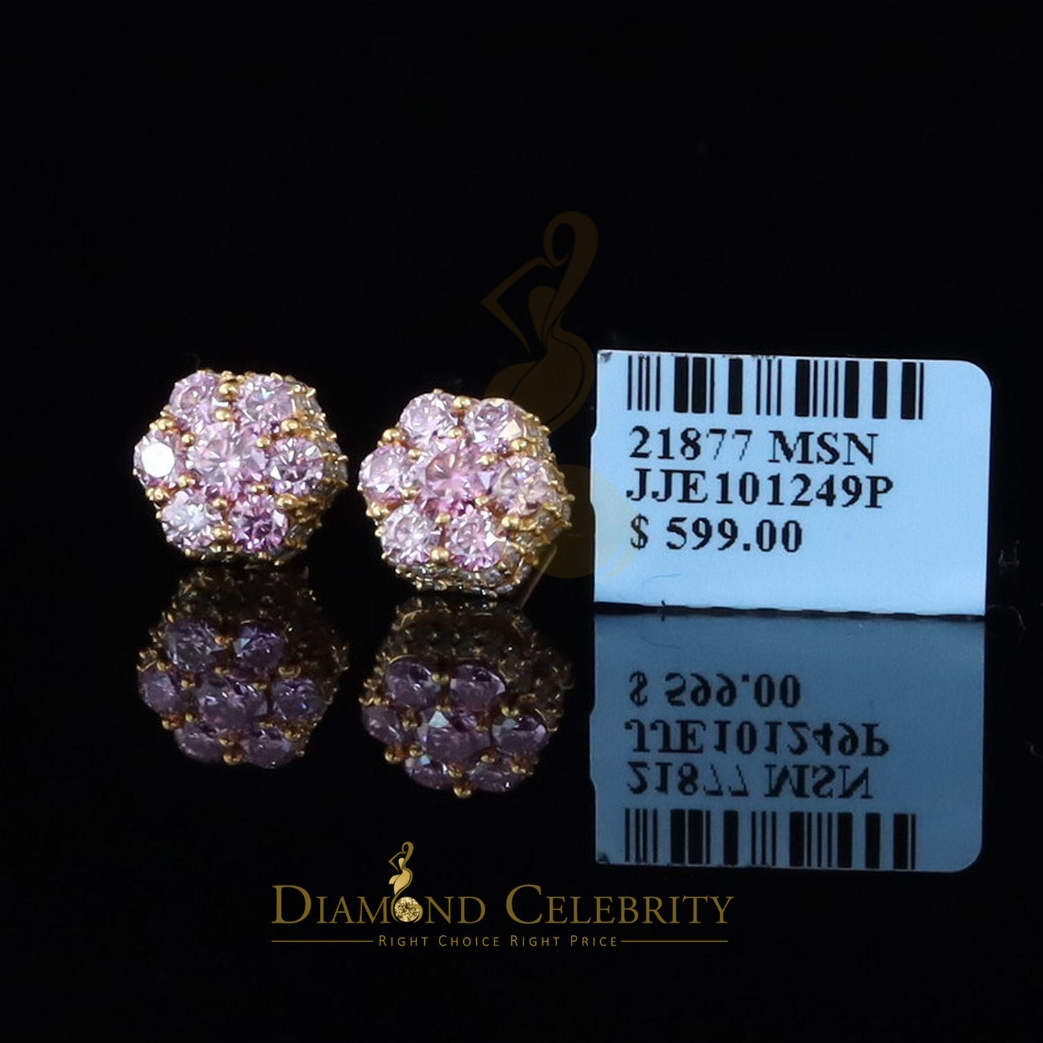 DiamondCelebritees Women's 925 Silver Yellow 2.50ct VVS 'D' Pink Moissanite Floral Stud Earrings