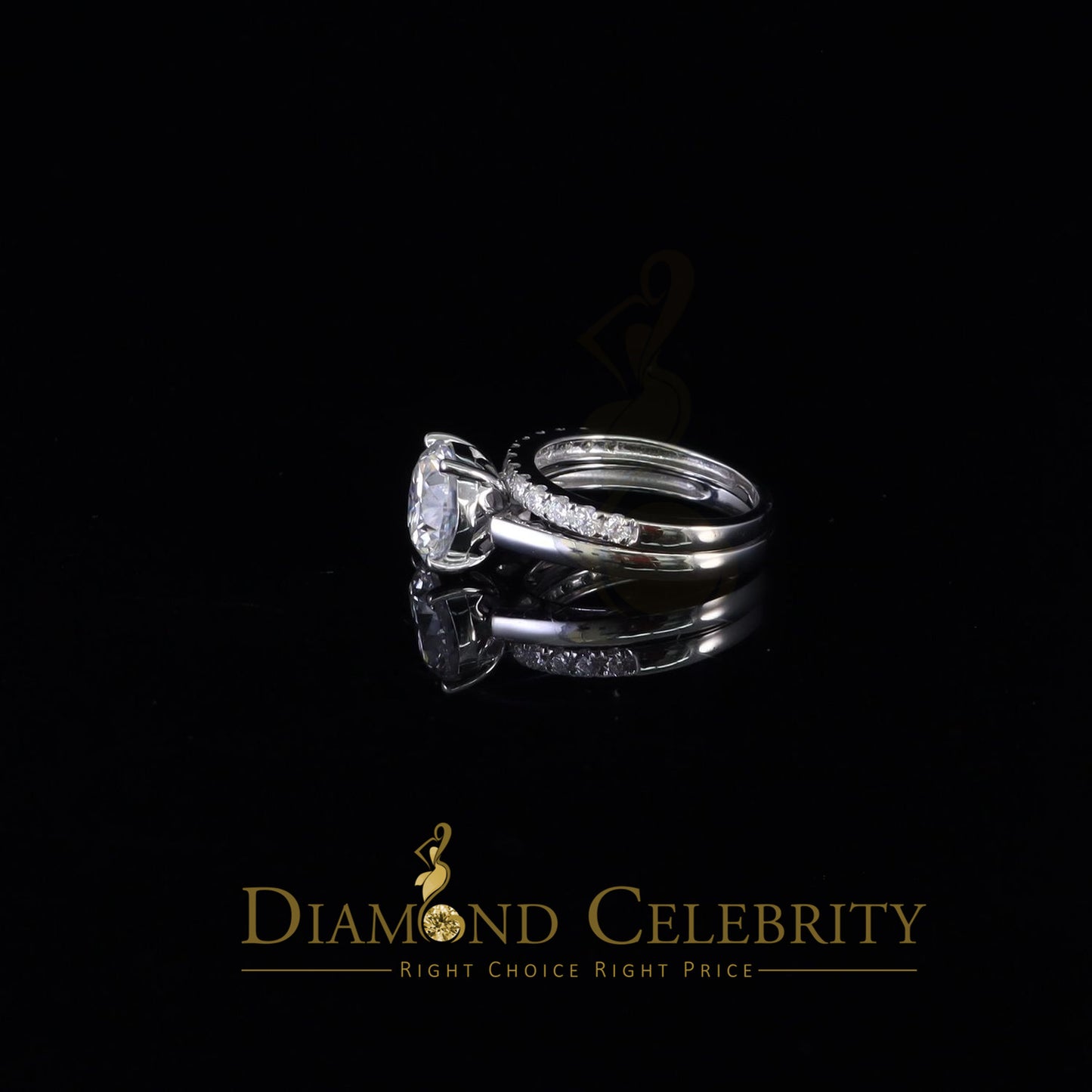 DiamondCelebritees White 5.00ct Moissanite Sterling Silver Men/Women Bridal Ring Round Shape Size 8
