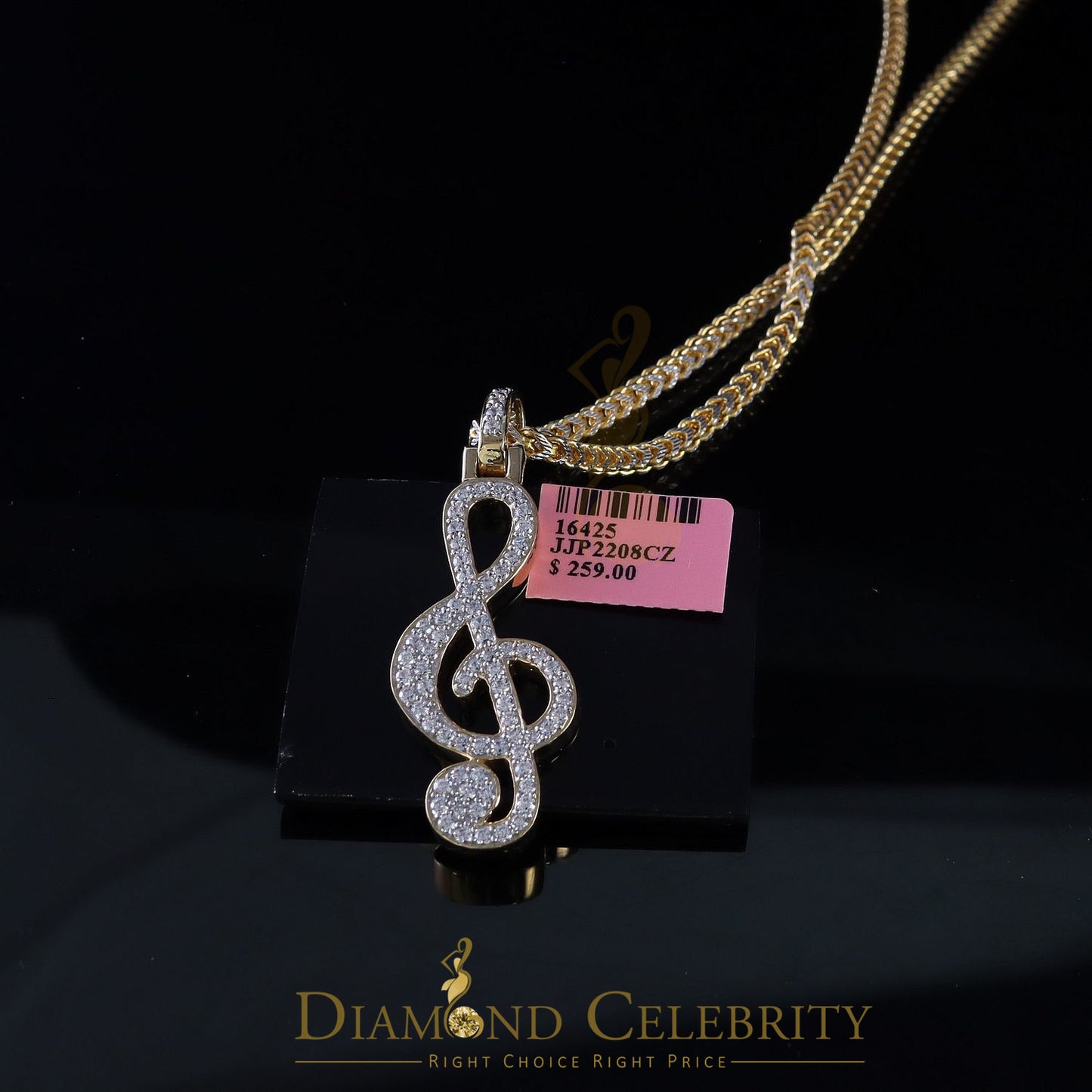 DiamondCelebritees Promise 925 Yellow Sterling Silver MUSIC SIGN Pendant with 2.34ct Cubic Zirconia
