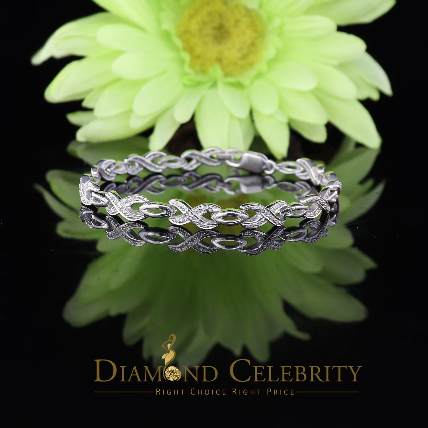 Diamondcelebritees 925 Silver White Exotic Design Bracelet Size 7 Inch 0.20CT Genuine Diamonds