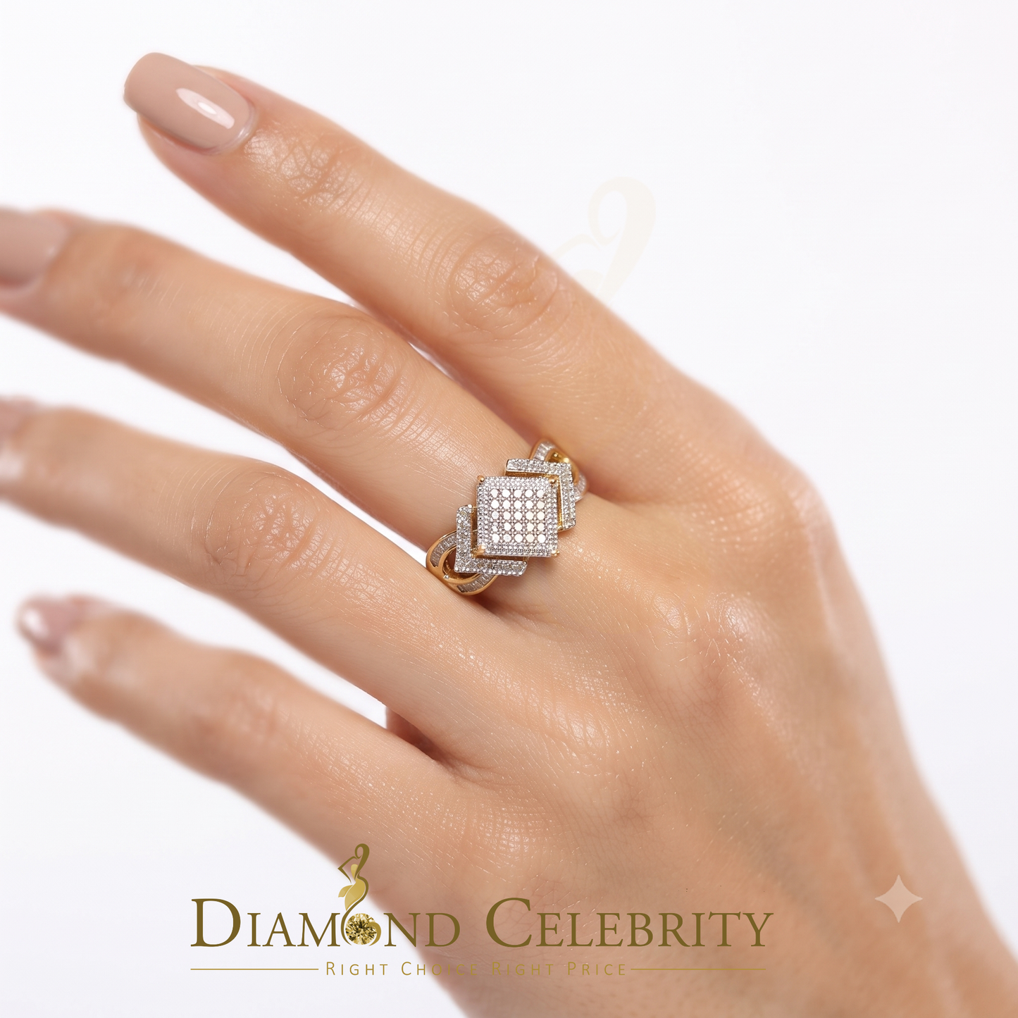 DiamondCelebritees Yellow 925 Silver 0.50 CT Real Diamond Engagement Womens Square Ring Size 7