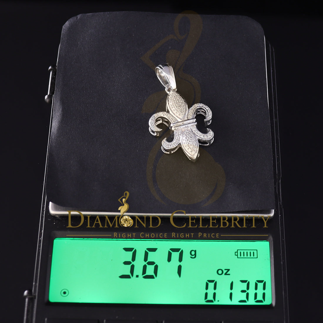 DiamondCelebritees White 925 Fleur de Lis Shape Sterling Silver Pendant with 0.50ct Cubic Zirconia