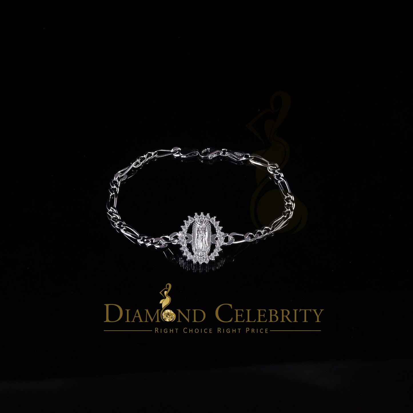 Diamondcelebritees Virgin Merry CZ 925 Sterling Silver White Oval Shape Women's Religious Bracelet