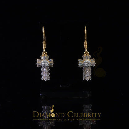 DiamondCelebritees 1.00ct Moissanite Yellow 925 Silver Women's Dangling Cross Fish Hook Earrings