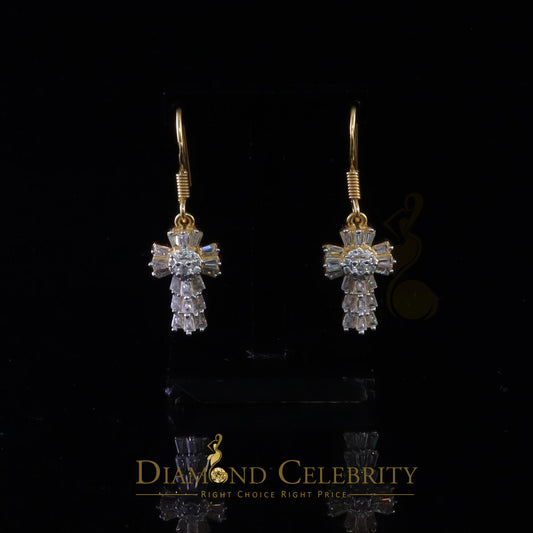 DiamondCelebritees 1.00ct Moissanite Yellow 925 Silver Women's Dangling Cross Fish Hook Earrings