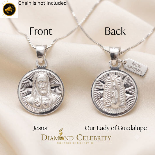 DiamondCelebritees Double Side Jesus & Gudalupe Men's/Women's Pendant Religious 925 Sterling Silver