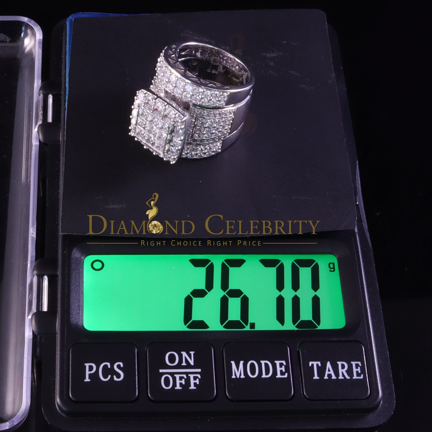 DiamondCelebritees 12.60ct Cubic Zirconia White SterlingSilver Men's/Women 3PC Wedding Rings Size 9