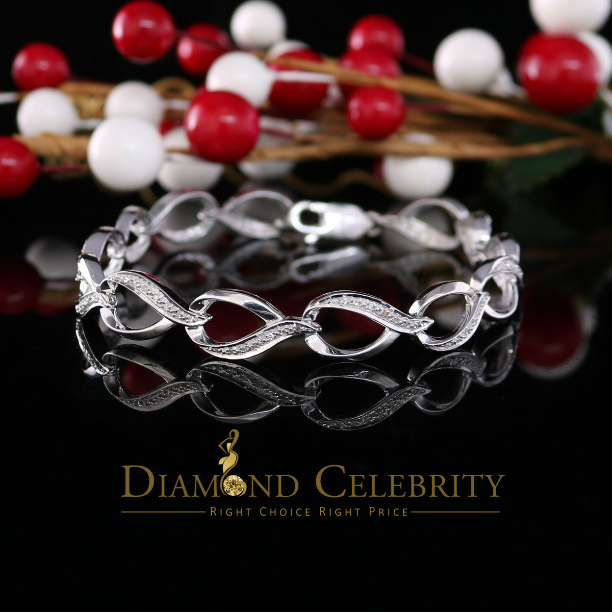 Diamondcelebritees 0.20CT Real Diamond 925 Sterling Silver White Fancy Bracelet Size 7 Inches