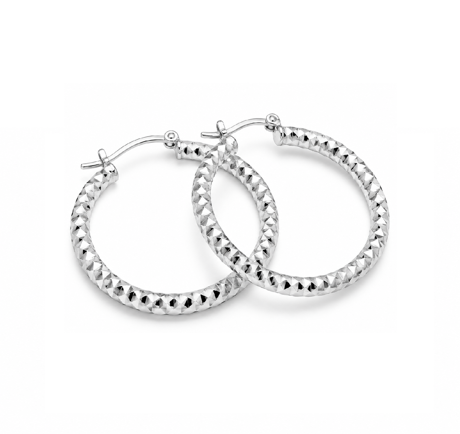 925 Sterling Silver Diamond-Cut Shimmering Honeycomb Textured 24mm Hoop Earrings