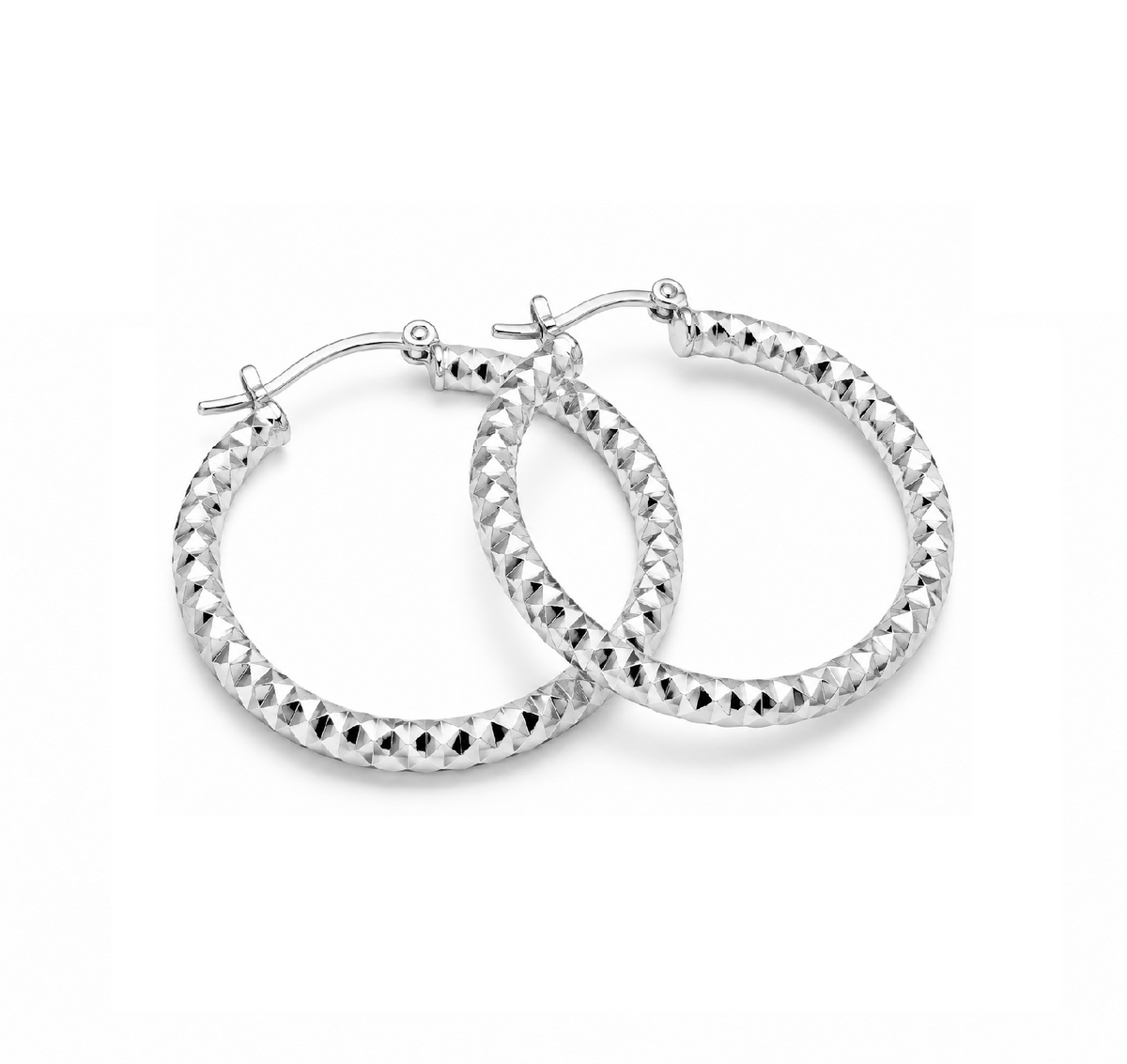 925 Sterling Silver Diamond-Cut Shimmering Honeycomb Textured 24mm Hoop Earrings