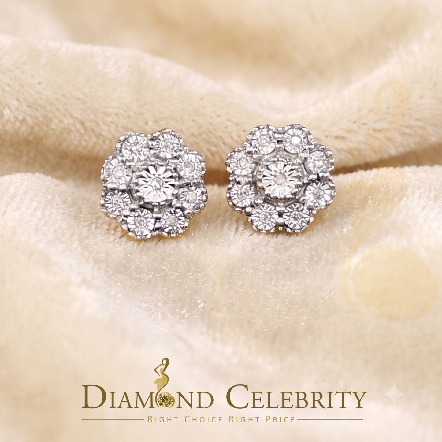 DiamondCelebritees 0.07 ct Diamond 925 Sterling Silver Yellow Floral Earrings For Men's & Women's