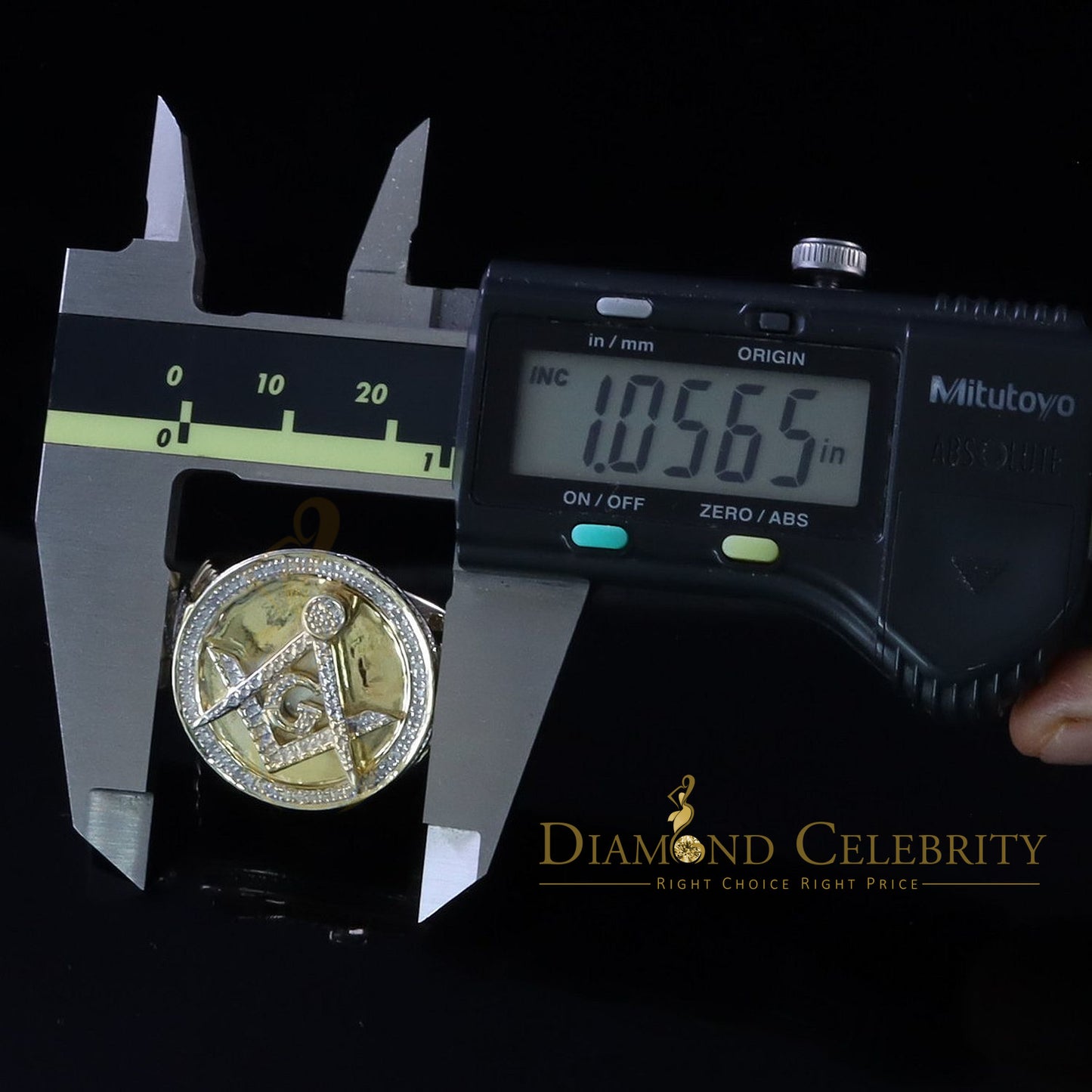 0.25 CT Diamond Men's Silver 925 Yellow Adjustable Masonic Ring From SZ 10 to 12