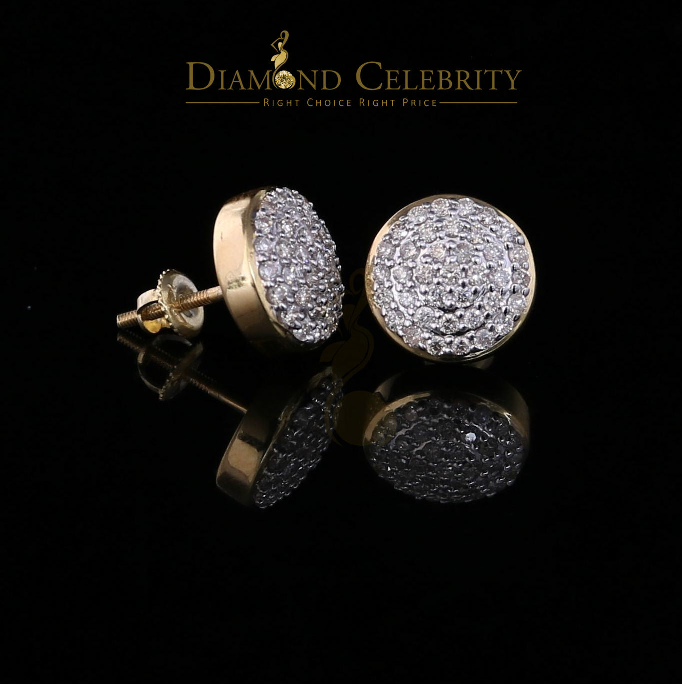 DiamondCelebritees 10K Real Yellow Gold Real Diamond 0.75CT Men's/Women's Stud Round Earring