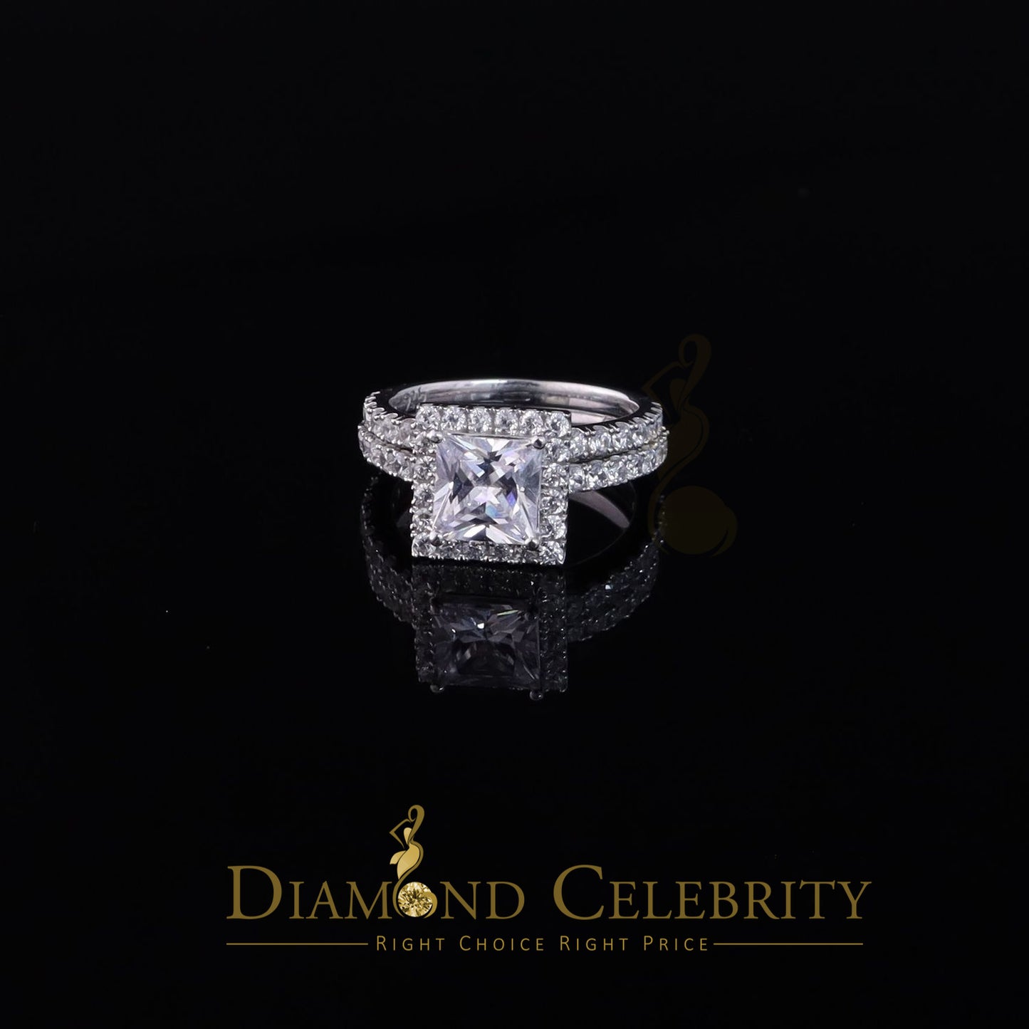 DiamondCelebritees 5.50ct White Cubic Zirconia 925 Sterling Silver Bridal Style Women's Ring Size 7