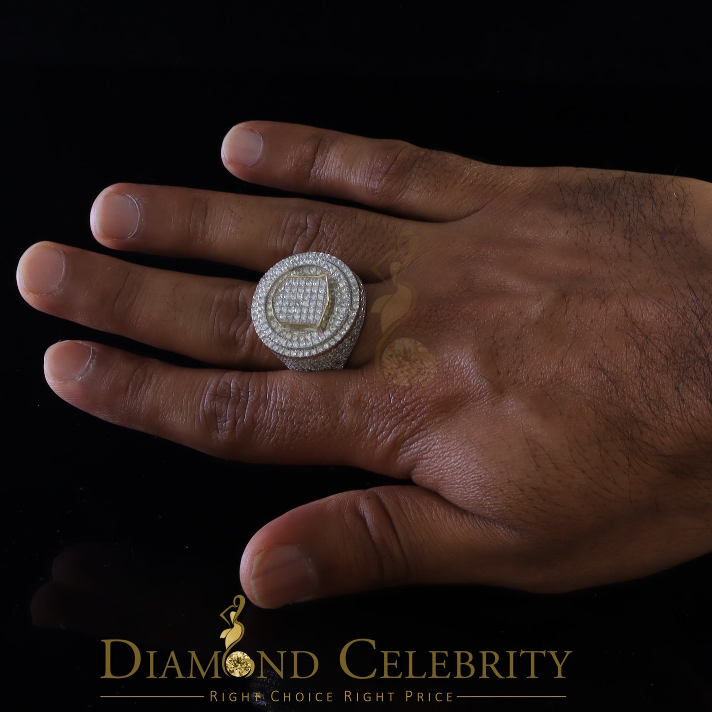 DiamondCelebritees White Sterling Silver11.50ct Cubic Zirconia Men's Adjustable Ring SZ 9.5 to11.5